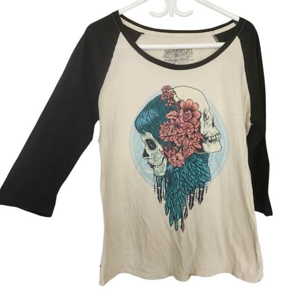 Secret Artist Collective Day of the Dead Skulls Graphic Jersey Tee Size XL - Picture 2 of 4